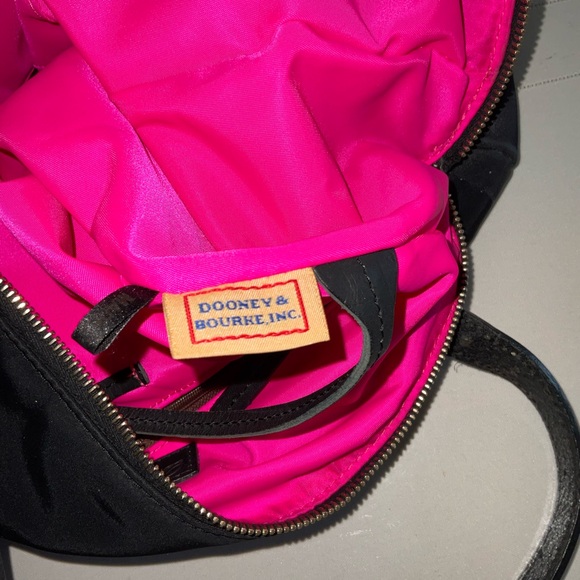 NEW DOONEY & BOURKE Black Nylon Pink Lining Logo Charm Leather Trim Shoulder Bag - Picture 6 of 11